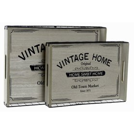 Dřevěný podnos s drátěným okrajem "VINTAGE - HOME" -  34 x  24  cm