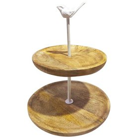 Dřevěný Etažer Dost s dekorem ptáčka  - 25 x 25 x 38 cm