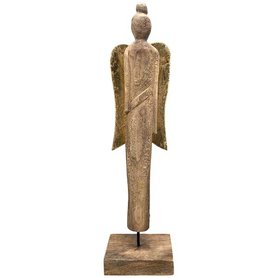 Dřevěný Anděl ARTISAN  se zlatými křídly -  50 cm