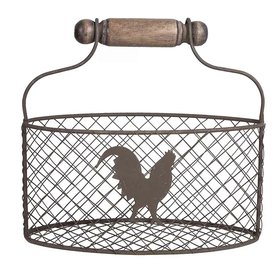 Drátěný košík CHICKEN s dřevěným uchem - 25 x 10 x13/22 cm