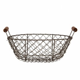 Drátěný košík hnědý s dřevěnými úchyty - pr. 20 cm Drátěný košík hnědý s dřevěnými úchyty - pr. 20 cm
